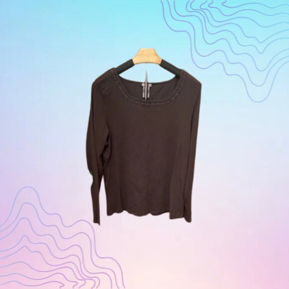 ANN TAYLOR Embellished Scoop Neck Long Sleeve Top - Picture 1 of 3